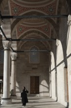 Istanbul, Turkey. January 3rd 2025. Muslim woman inside the ornate courtyard and newly restored