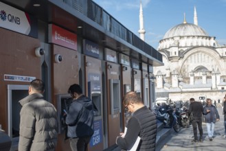 Istanbul, Turkey 9th January 2025 Customers using Turkish bank ATM's near the Grand Bazaar on the