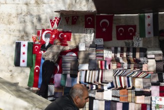 Istanbul, Turkey. January 3rd 2025. A man selling Turkish and Syrian Revolutionary flags at a