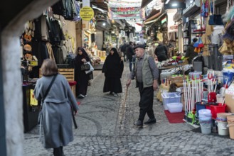 Istanbul, Turkey. January 3rd 2025. A busy market with shops selling household goods near the