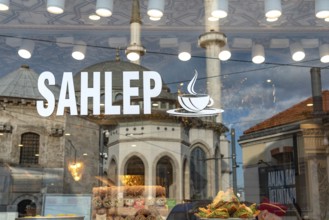 Istanbul, Turkey. January 3rd 2025. A cafe window sign for the popular Turkish drink Sahlep, a hot