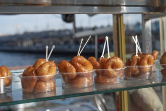 Lokma, traditional deep fried Turkish dessert, street food for sale all over Turkey but the sweet