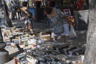 Tbilisi, Georgia. August 13th 2025. Shopping for secondhand books on the street near Freedom or