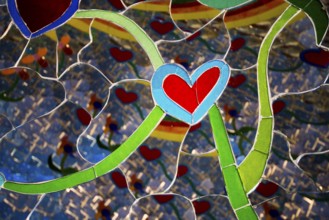 Colourful hearts made of glass and mirrors, Giardino dei Tarot, by Niki de Saint Phalle, near