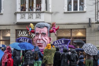 Rose Monday procession in Düsseldorf, theme car by wagon manufacturer Jacques Tilly, Epstein files