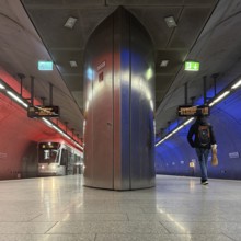 Illuminated subway station Bochumer Verein und Jahrhunderthalle, Bochum, Ruhr area, North