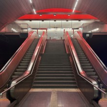 Artistically designed Lohring subway station with stairs and escalators, Bochum, North
