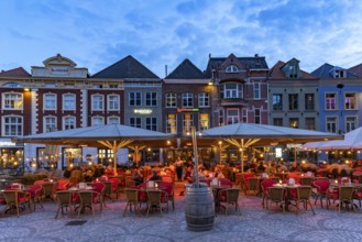 Restaurant on the market at dusk, Venlo, the Netherlands