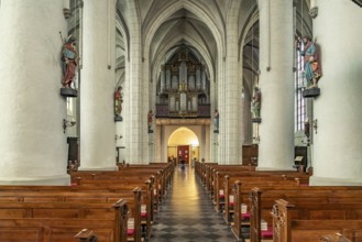 Interior and organ of the Catholic parish church of St. Peter and Paul in Straelen, North