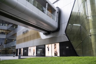 Bangkok, Thailand. March 19th 2025. Prada designer fashion logo displayed on the flagship store