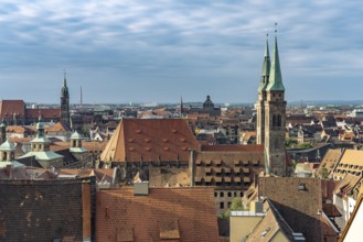 View over the rooftops of the old town and St. Sebaldus Church in Nuremberg, Bavaria, Germany