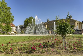Fountain in the Rosengarten and the Regent Building in the Bad Kissingen State Bath, Lower
