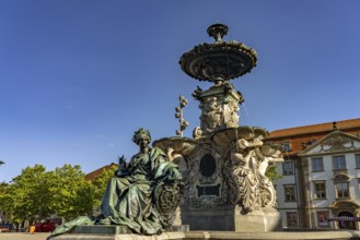 The Paulibrunnen on the market square in Erlangen, Middle Franconia, Bavaria, Germany