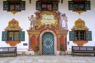 Lüftlmalerei, mock architecture, frescoed town hall, Ruhpolding, Chiemgau, Upper Bavaria, Bavaria,