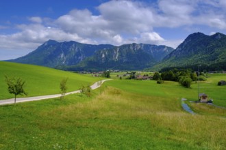 View from the Kesselalm near Inzell, to Hinterstaufen, Chiemgau, Upper Bavaria, Bavaria, Germany