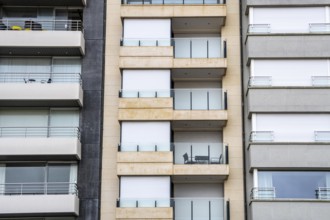 Facades of residential buildings on Zeedijk-Knokke, beach promenade in Knokke-Heist, largely