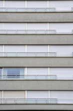 Facades of residential buildings on Zeedijk-Knokke, beach promenade in Knokke-Heist, largely