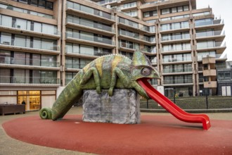 Art in Knokke-Heist, chameleon, tongue as a slide, by Jeremy Deller, part of the Beaufort