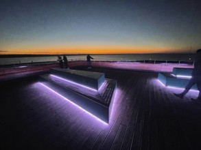 Baltic resort Prerow, pier, night view, sunset, Baltic Sea. At 720 meters, it is the longest pier