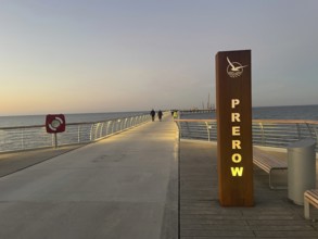 Baltic resort Prerow, pier, night view, sunset, twilight, Baltic Sea. At 720 meters, it is the