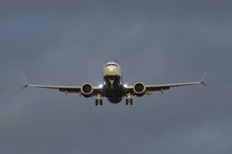 Boeing 737 commercial passenger airliner jet aircraft of Ryanair airways in flight on approach to