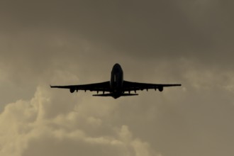 Boeing 747-400 jumbo jet LX-TCV commercial aircraft of Cargolux cargo taking off in flight