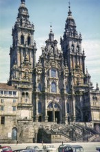 Churrigueresque architectural style of frontage of cathedral church, Santiago de Compostela,