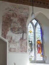 Medieval wall painting of Saint Christopher carrying the Christ child, church of Saint Mary,