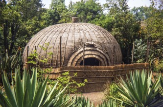 Traditional African beehive hut, known to the Zulu people of Southern Africa as an iQukwane, South