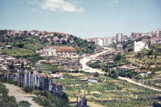 Informal housing area shanty town buildings developing in suburbs of Lisbon, Portugal, Europe 1968