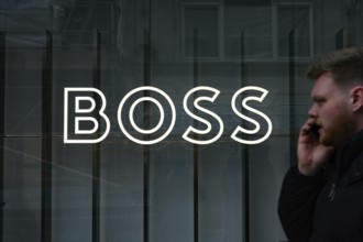London, UK. January 29th 2025. The shop window logo for Boss, Hugo Boss a high end fashion retailer