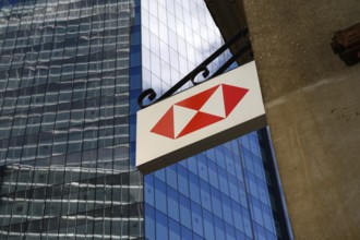 The logo of HSBC Holdings PLC, a British universal bank and financial services group with