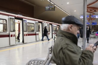 Sofia, Bulgaria. November 22nd 2025. Passengers on the platform of NDK metro station in central