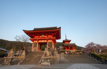 Niomon and Nishimon gates at the entrance of Kiyomizu-dera Temple, in the evening light, Buddhist