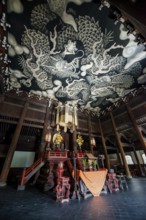 Interior view of Hodo Hall in Kennin-ji Buddhist Temple, Twin Dragon ceiling painting by artist