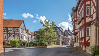 Half-timbered houses in the historic old town of Büdingen, Hesse, Germany