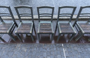 The sixty chairs memorial on the grounds of the Jewish ghetto, Krakow, Poland