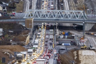 Traffic jam at the permanent construction site of the A8 motorway near Pforzheim-Ost. One side of