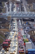 Traffic jam at the permanent construction site of the A8 motorway near Pforzheim-Ost. One side of