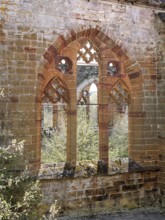 Gnadenberg Abbey, former monastery of the Birgitten Order, Gothic tracery window on the ruins of