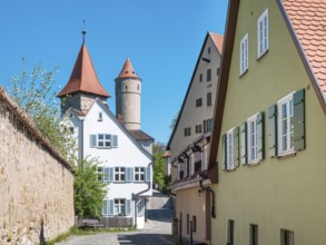 Alley on the city wall with defensive towers and town houses, Epiphany Tower and Green Tower,
