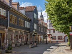 Houses on the market square in the historic old town, Arnstadt, Thuringia, Germany
