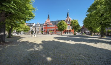 The market square with the town hall in Arnstadt, Thuringia, Germany