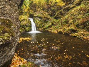 The Prägbach waterfall in autumn, Black Forest, Baden-Württemberg, Germany