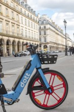 Paris, France. September 11th 2024 Dott electric E-Bike parked on a Paris pavement, micro mobility