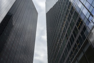 Abstract view of high rise glass fronted office buildings in a Paris commercial and financial