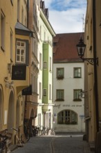 Regensburg, Germany. October 7th 2024 A cobbled alleyway and beautiful medieval architecture of
