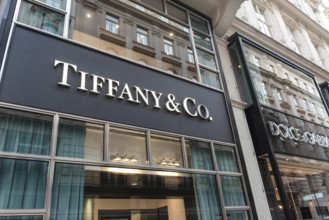 Vienna, Austria. October 15th 2024 Tiffany and Co store front and brand sign, a jewellery and