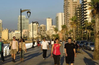 Beirut, Lebanon. May 29th 2012. Beirut Corniche a palm lined promenade beside the Mediterranean