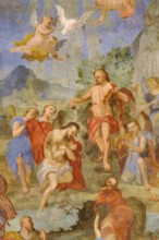 Baptism of Christ, fresco, St. Michael Parish Church, Bertoldshofen, Ostallgäu, Swabia, Bavaria,